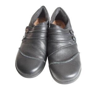 Clarks soft cushion Sz 7.5 M Black Slip on button Shoes